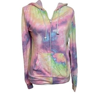 Victoria’s Secret PINK VS PINK Cozy Perfect Full Zip Hoodie Rainbow Tie Dye-Rare